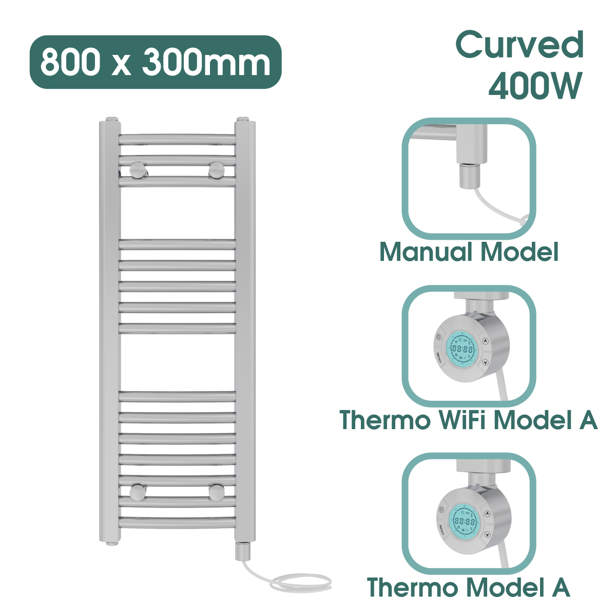 Chrome Prefilled Bathroom Electric Warmer Thermostatic Towel Rail Radiator - Picture 21 of 150
