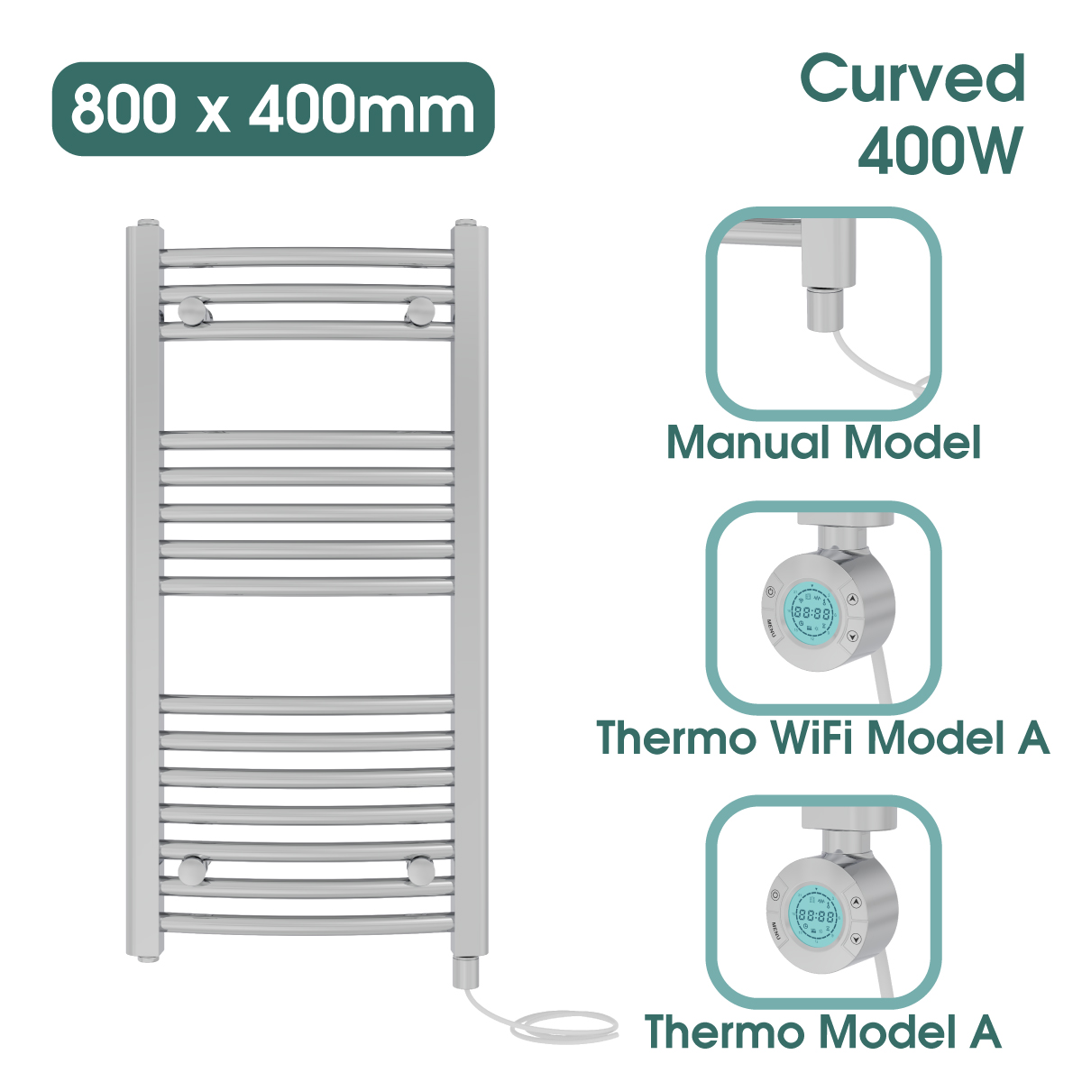 Chrome Prefilled Bathroom Electric Warmer Thermostatic Towel Rail Radiator - Picture 23 of 150