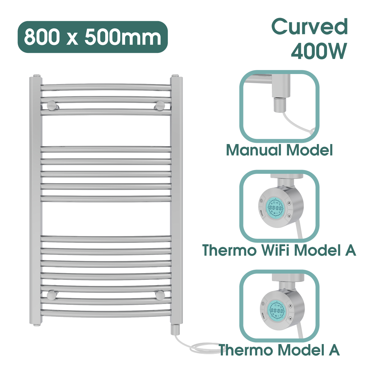 Chrome Prefilled Bathroom Electric Warmer Thermostatic Towel Rail Radiator - Picture 25 of 150