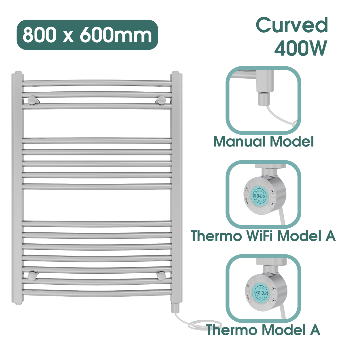 Chrome Prefilled Bathroom Electric Warmer Thermostatic Towel Rail Radiator - Picture 27 of 150