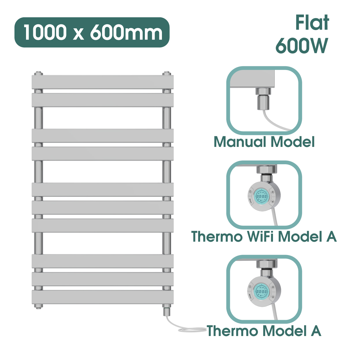 Chrome Prefilled Bathroom Electric Warmer Thermostatic Towel Rail Radiator - Picture 137 of 150