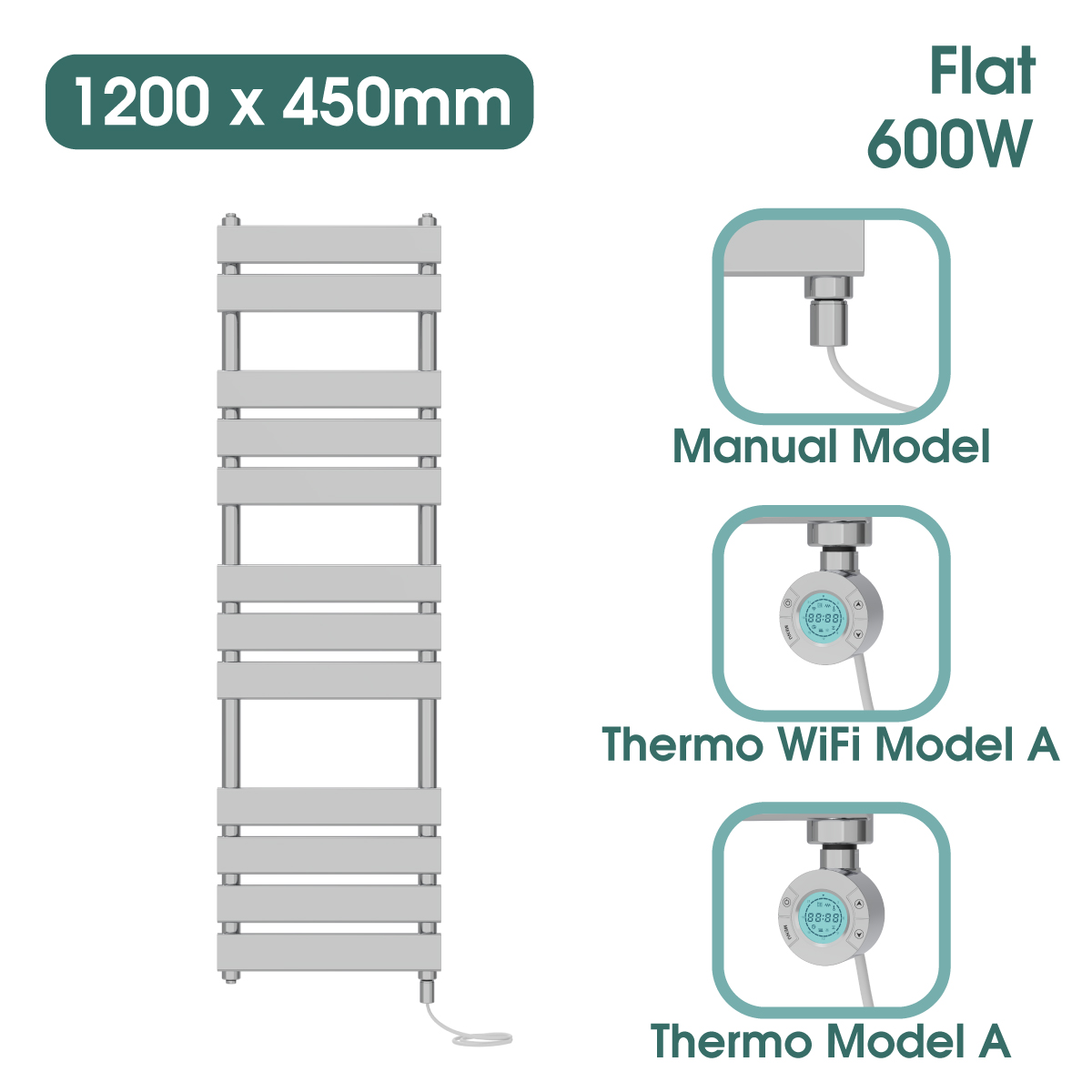 Chrome Prefilled Bathroom Electric Warmer Thermostatic Towel Rail Radiator - Picture 139 of 150