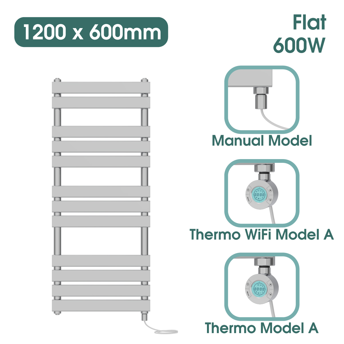 Chrome Prefilled Bathroom Electric Warmer Thermostatic Towel Rail Radiator - Picture 143 of 150