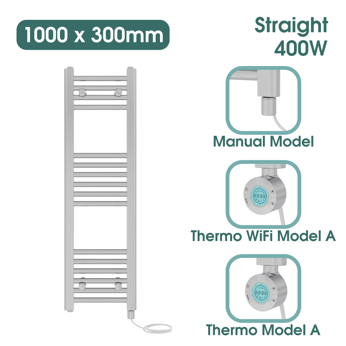 Chrome Prefilled Bathroom Electric Warmer Thermostatic Towel Rail Radiator - Picture 85 of 150
