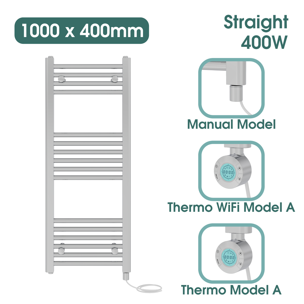 Chrome Prefilled Bathroom Electric Warmer Thermostatic Towel Rail Radiator - Picture 87 of 150