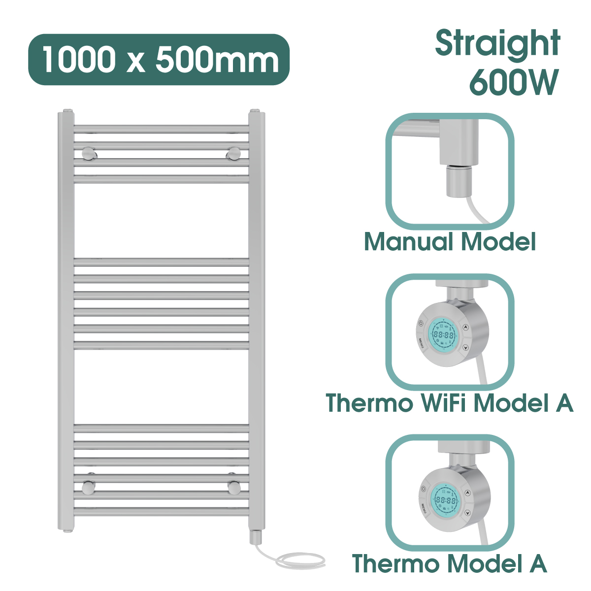 Chrome Prefilled Bathroom Electric Warmer Thermostatic Towel Rail Radiator - Picture 89 of 150