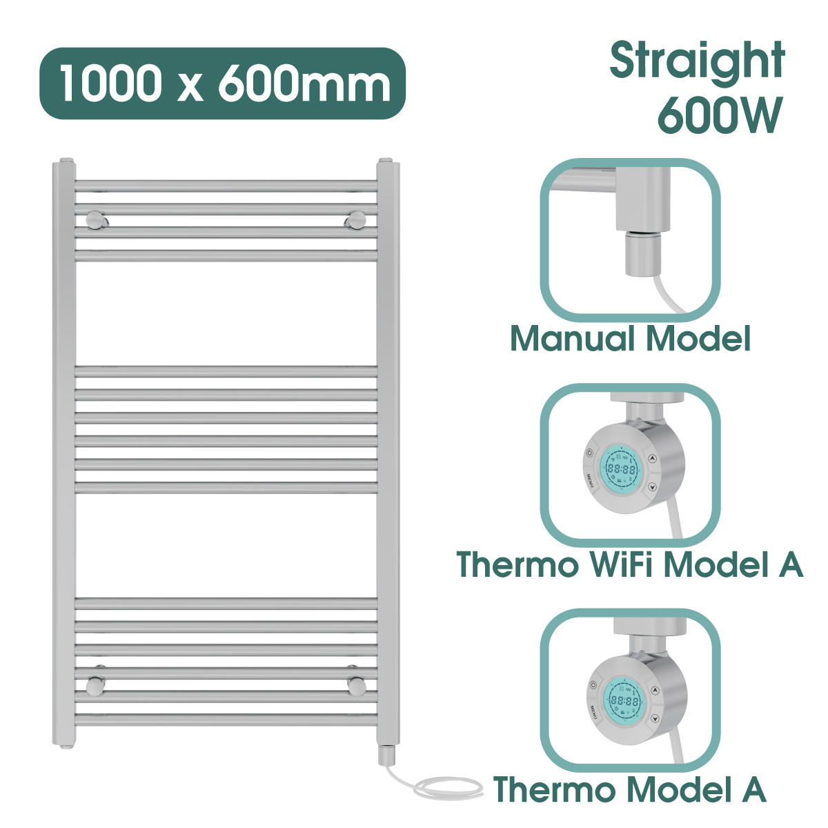 Chrome Prefilled Bathroom Electric Warmer Thermostatic Towel Rail Radiator - Picture 91 of 150