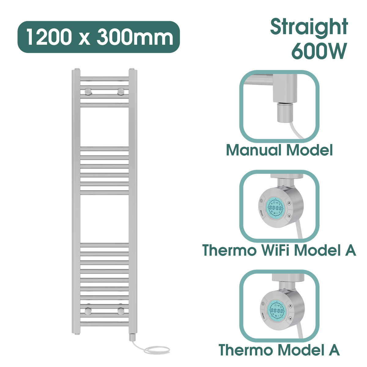 Chrome Prefilled Bathroom Electric Warmer Thermostatic Towel Rail Radiator - Picture 93 of 150