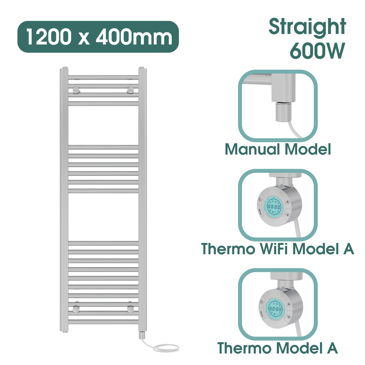 Chrome Prefilled Bathroom Electric Warmer Thermostatic Towel Rail Radiator - Picture 95 of 150
