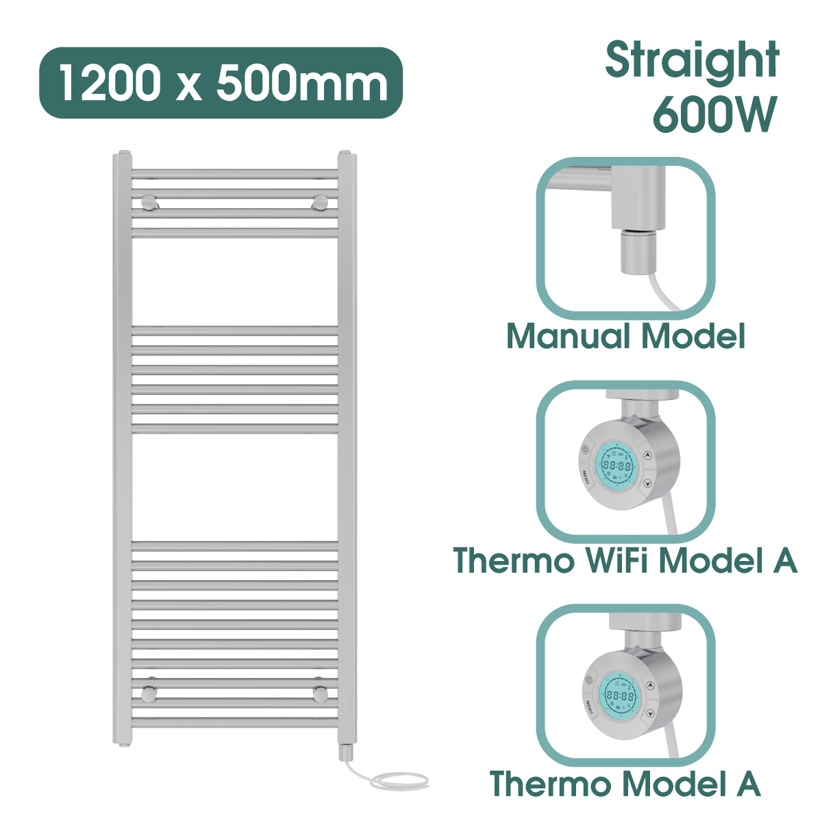Chrome Prefilled Bathroom Electric Warmer Thermostatic Towel Rail Radiator - Picture 97 of 150