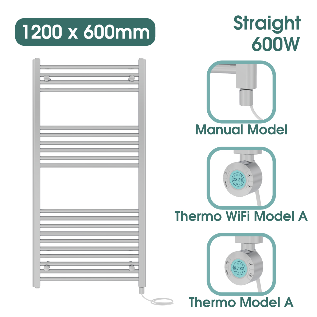 Chrome Prefilled Bathroom Electric Warmer Thermostatic Towel Rail Radiator - Picture 99 of 150