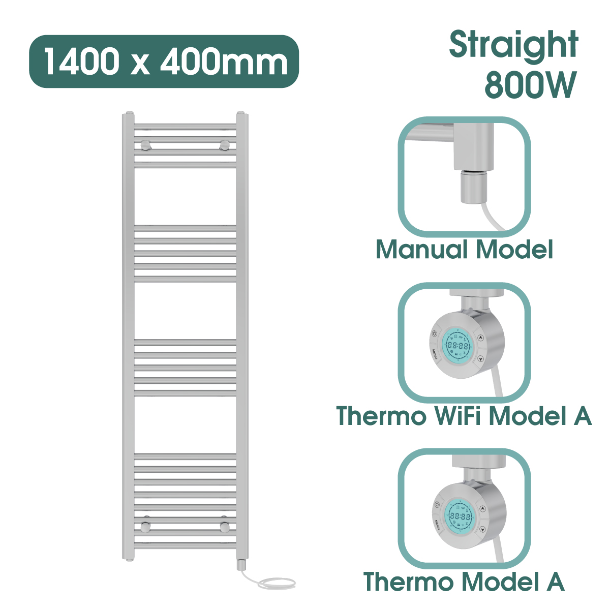 Chrome Prefilled Bathroom Electric Warmer Thermostatic Towel Rail Radiator - Picture 103 of 150