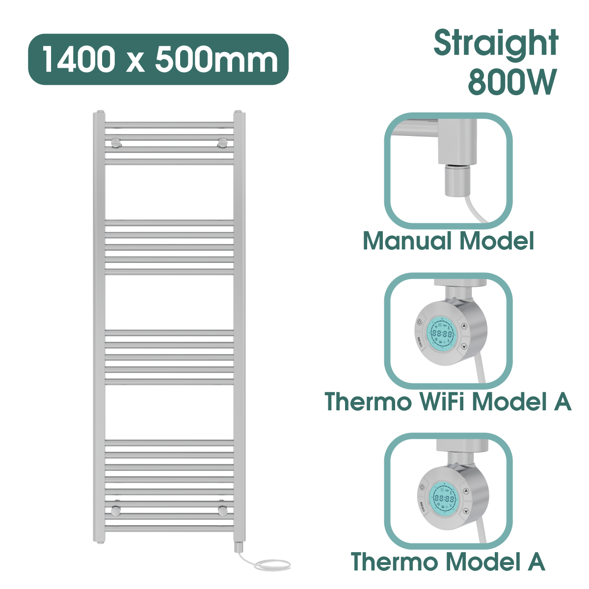 Chrome Prefilled Bathroom Electric Warmer Thermostatic Towel Rail Radiator - Picture 105 of 150