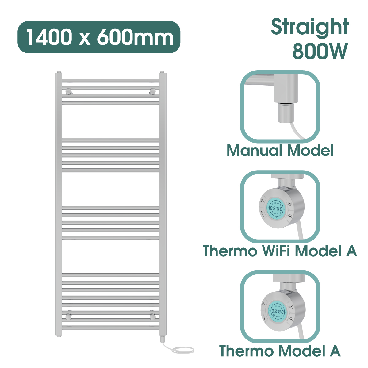 Chrome Prefilled Bathroom Electric Warmer Thermostatic Towel Rail Radiator - Picture 107 of 150