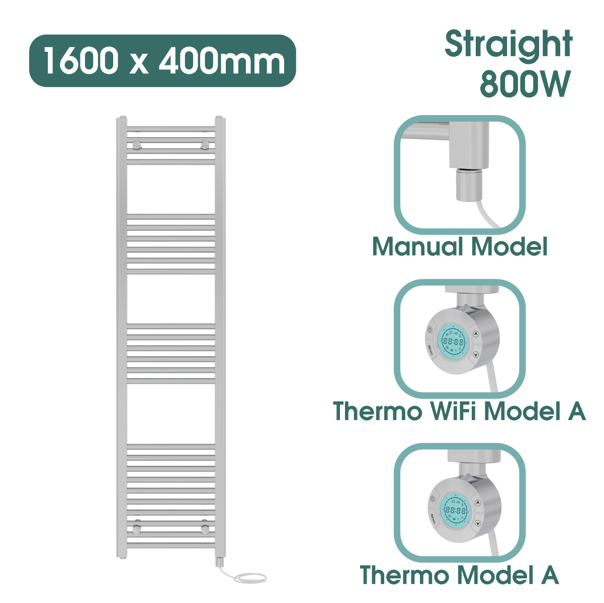 Chrome Prefilled Bathroom Electric Warmer Thermostatic Towel Rail Radiator - Picture 111 of 150
