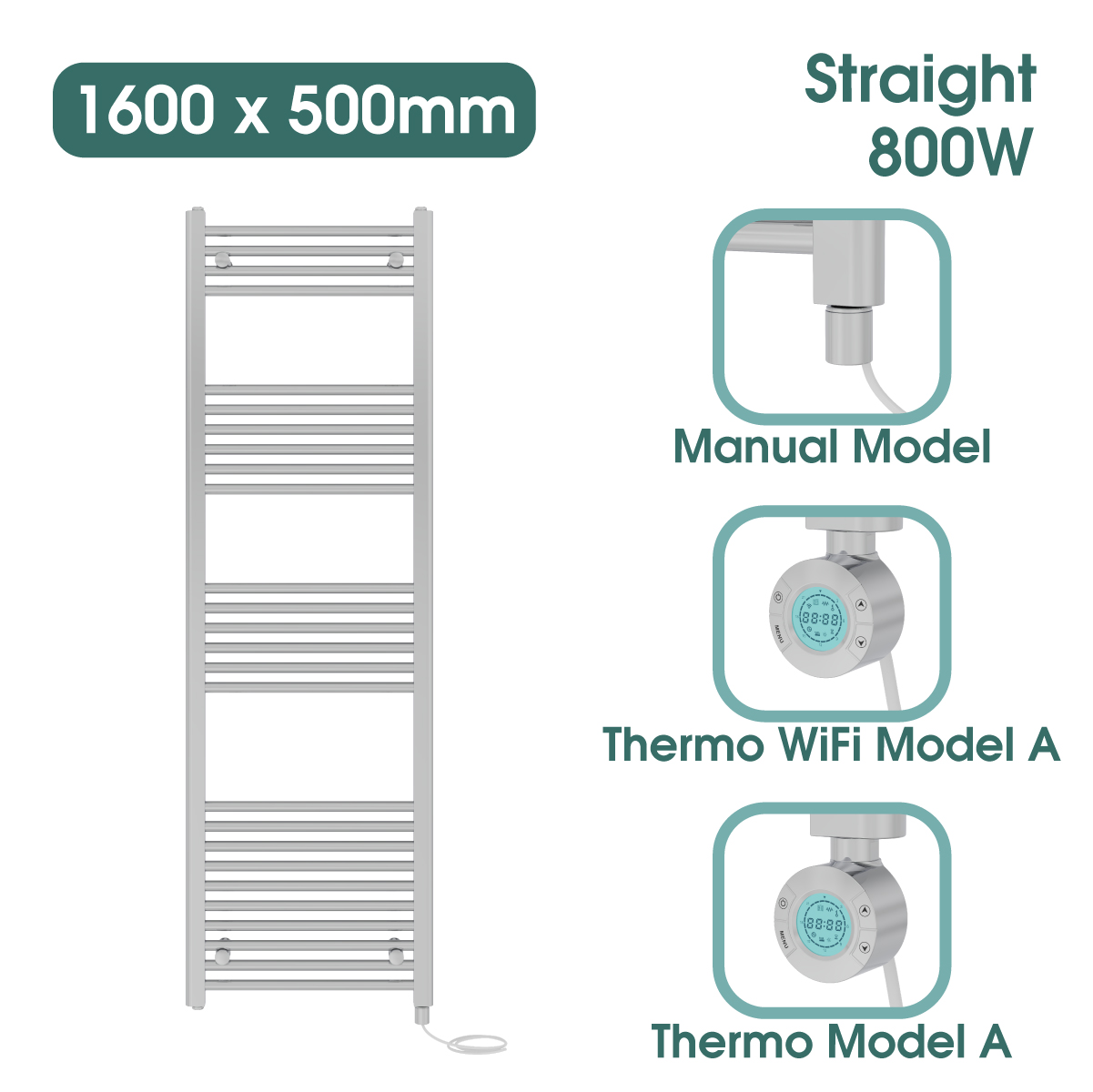 Chrome Prefilled Bathroom Electric Warmer Thermostatic Towel Rail Radiator - Picture 113 of 150