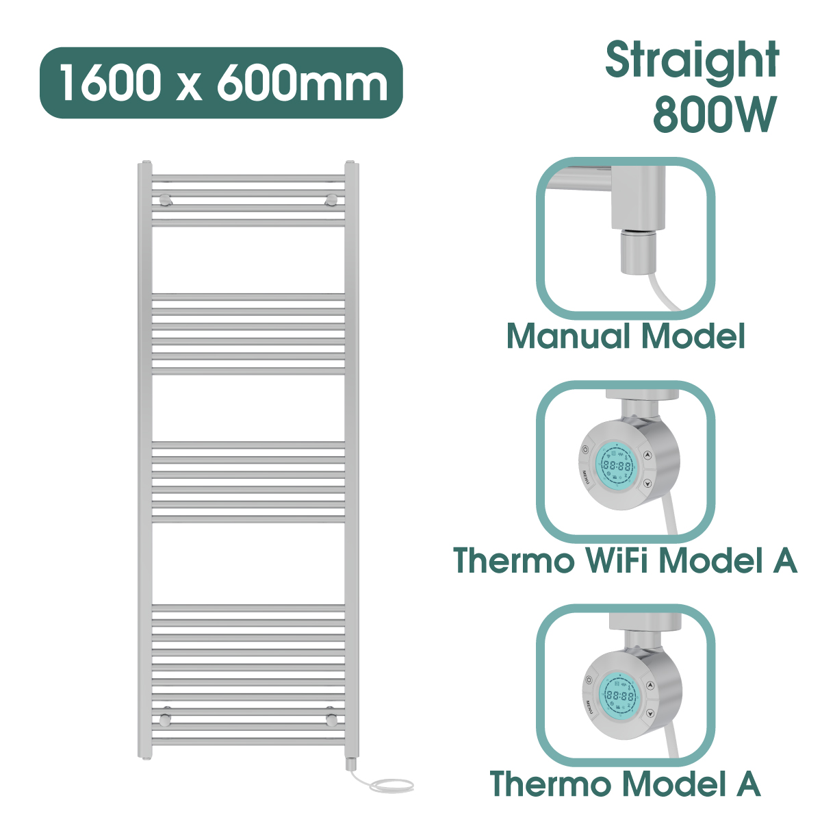 Chrome Prefilled Bathroom Electric Warmer Thermostatic Towel Rail Radiator - Picture 115 of 150