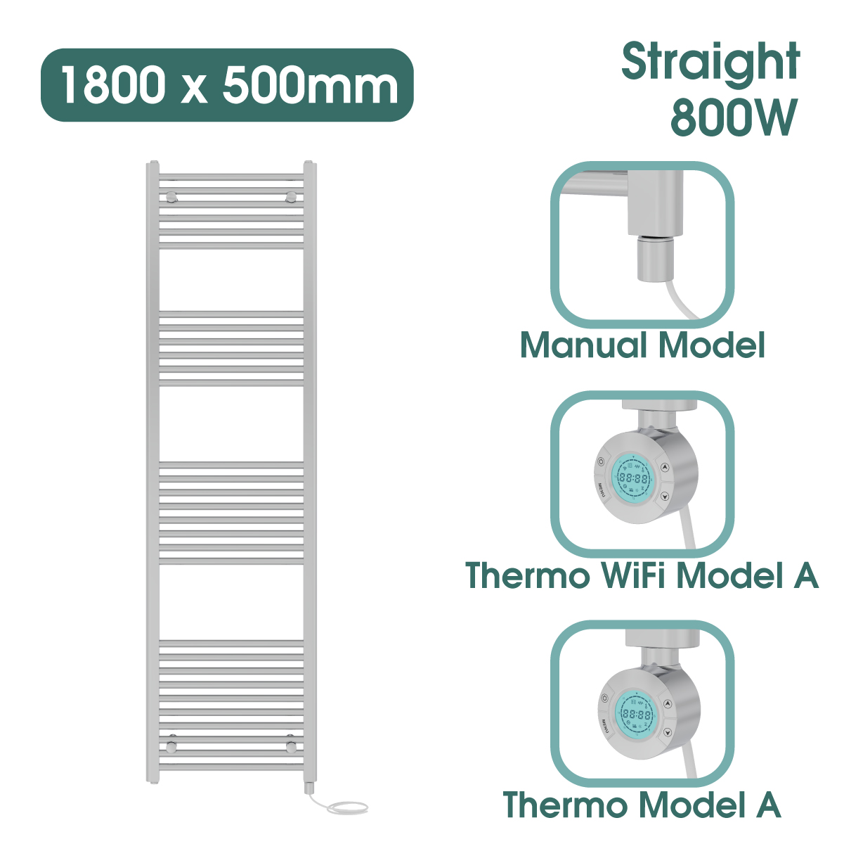 Chrome Prefilled Bathroom Electric Warmer Thermostatic Towel Rail Radiator - Picture 121 of 150