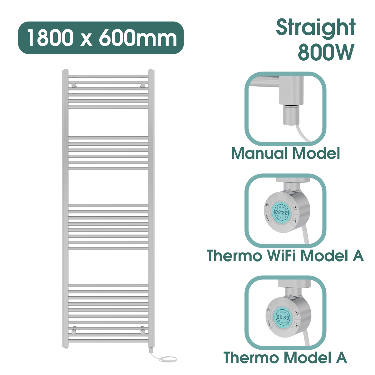 Chrome Prefilled Bathroom Electric Warmer Thermostatic Towel Rail Radiator - Picture 123 of 150