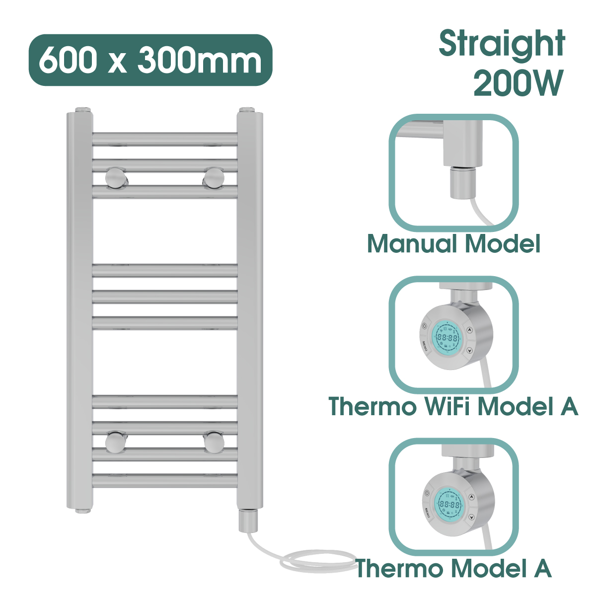 Chrome Prefilled Bathroom Electric Warmer Thermostatic Towel Rail Radiator - Picture 69 of 150