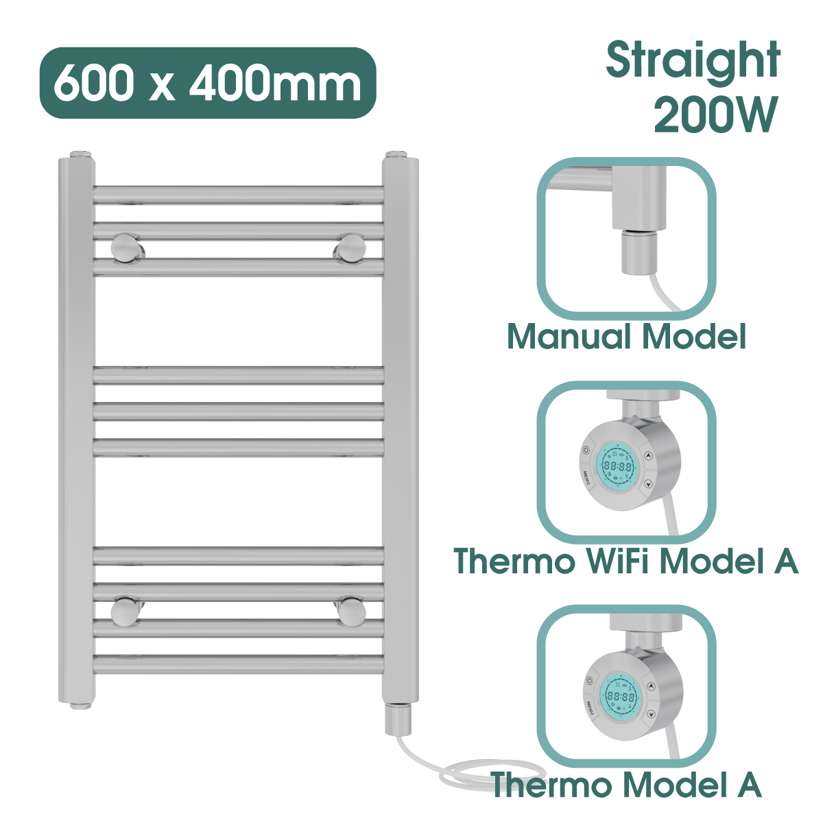 Chrome Prefilled Bathroom Electric Warmer Thermostatic Towel Rail Radiator - Picture 71 of 150