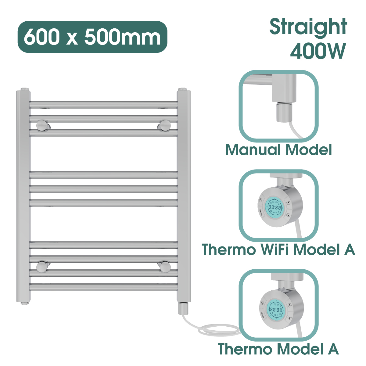 Chrome Prefilled Bathroom Electric Warmer Thermostatic Towel Rail Radiator - Picture 73 of 150