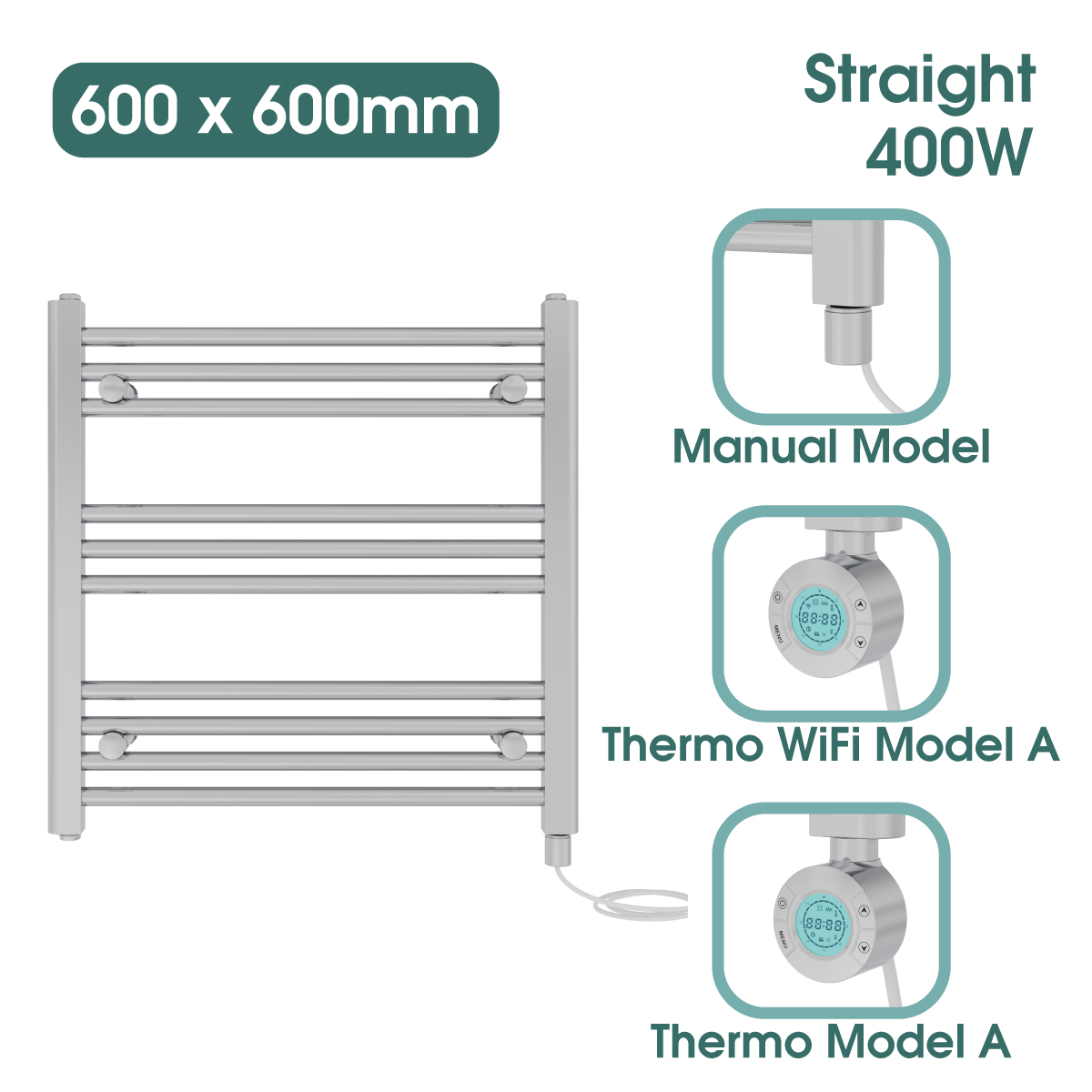 Chrome Prefilled Bathroom Electric Warmer Thermostatic Towel Rail Radiator - Picture 75 of 150