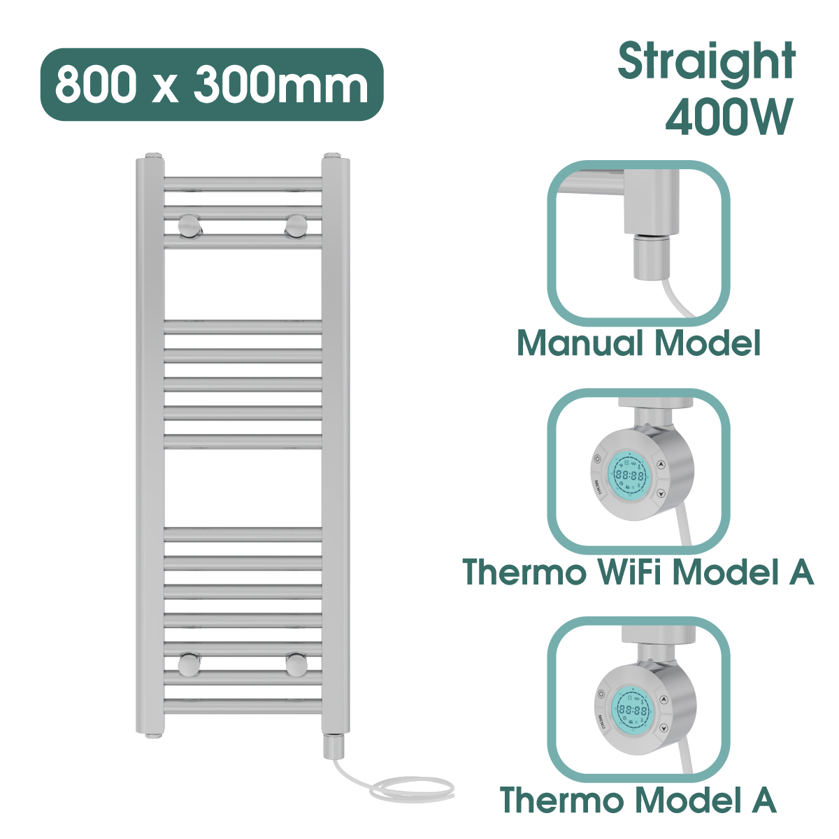Chrome Prefilled Bathroom Electric Warmer Thermostatic Towel Rail Radiator - Picture 77 of 150