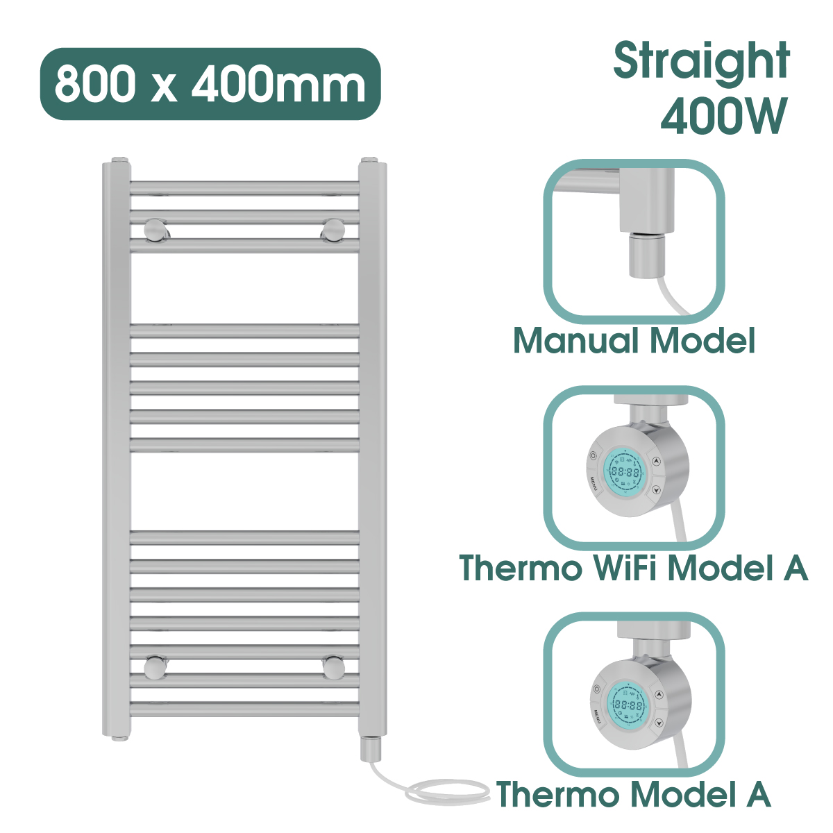 Chrome Prefilled Bathroom Electric Warmer Thermostatic Towel Rail Radiator - Picture 79 of 150