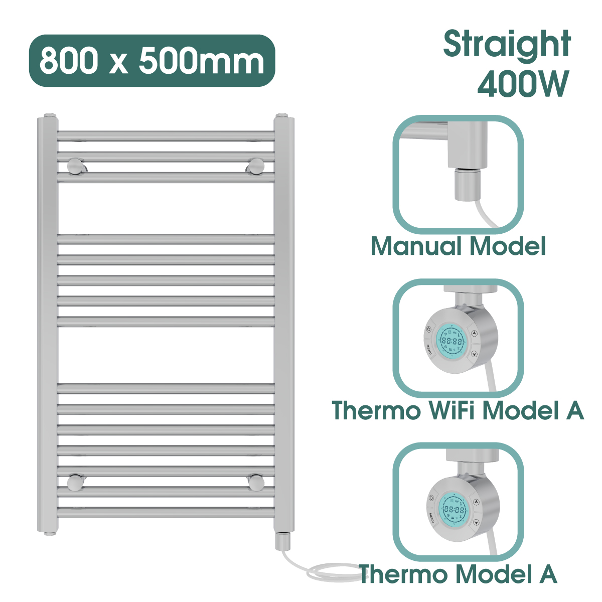 Chrome Prefilled Bathroom Electric Warmer Thermostatic Towel Rail Radiator - Picture 81 of 150