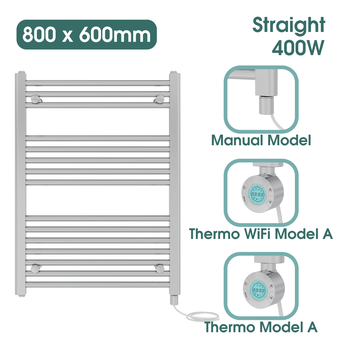 Chrome Prefilled Bathroom Electric Warmer Thermostatic Towel Rail Radiator - Picture 83 of 150