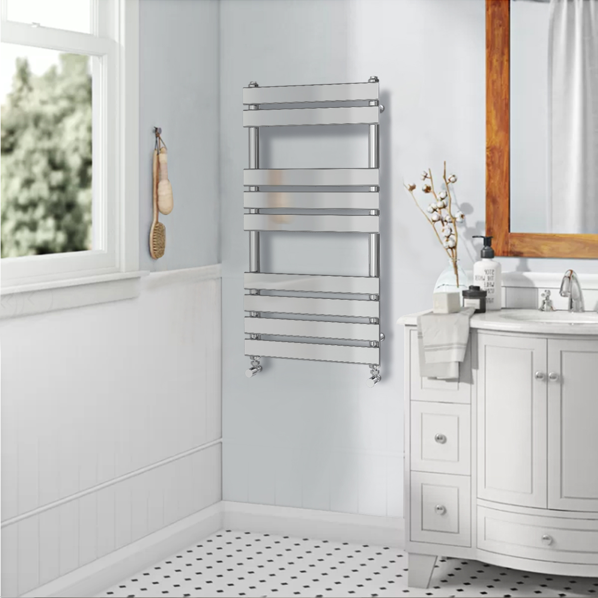 Designer Flat Panel Heated Bathroom Towel Rail Radiator Chrome White Grey Black