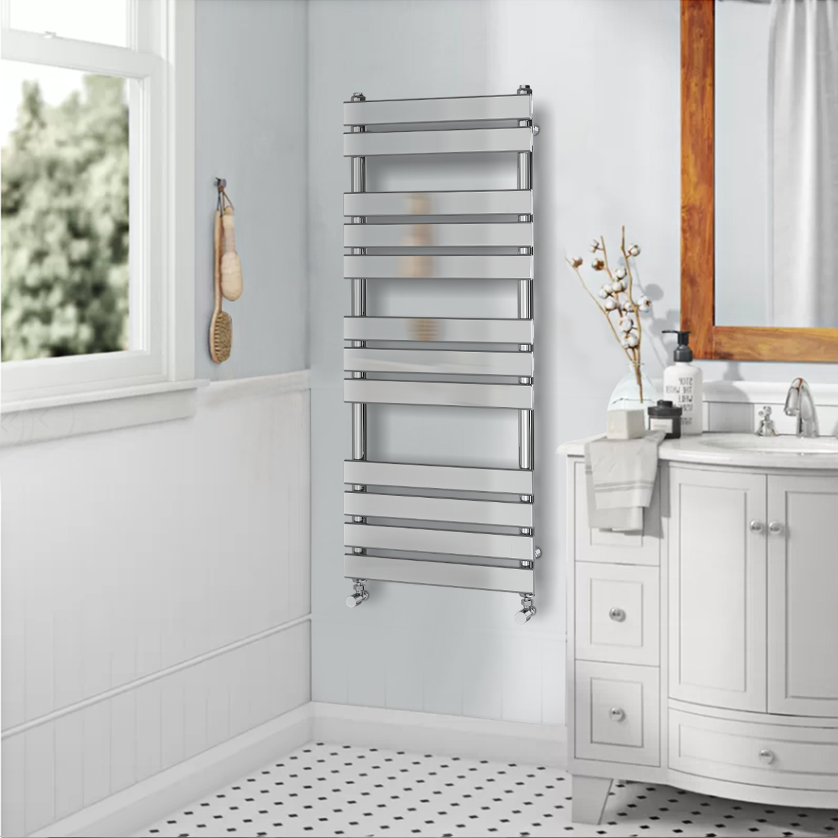 Designer Flat Panel Heated Bathroom Towel Rail Radiator Chrome White Grey Black