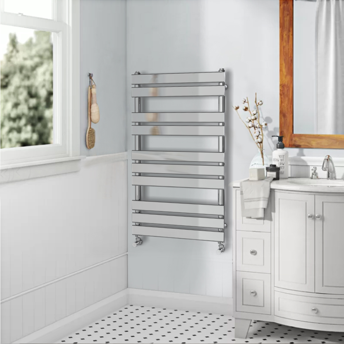 Designer Flat Panel Heated Bathroom Towel Rail Radiator Chrome White Grey Black
