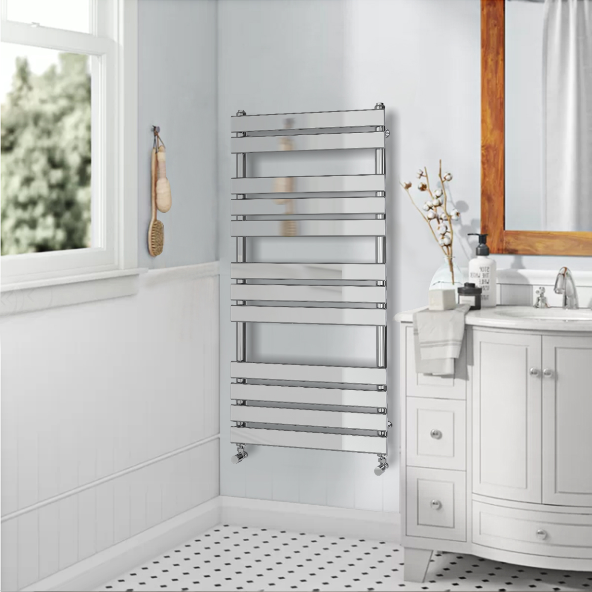 Designer Flat Panel Heated Bathroom Towel Rail Radiator Chrome White Grey Black