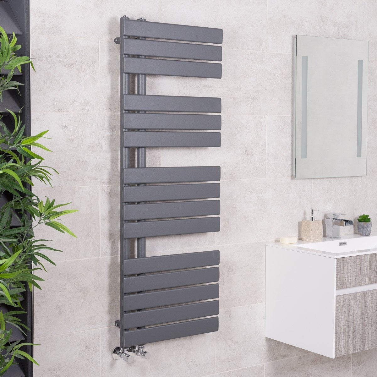 Heated Towel Rail Designer Flat Panel Bathroom Radiator Grey Chrome White Black