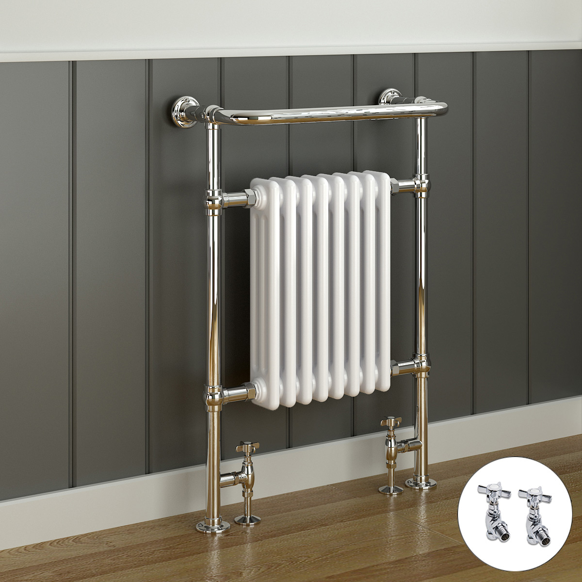 Traditional Victorian Bathroom Heated Column Towel Rail Radiator White & Chrome