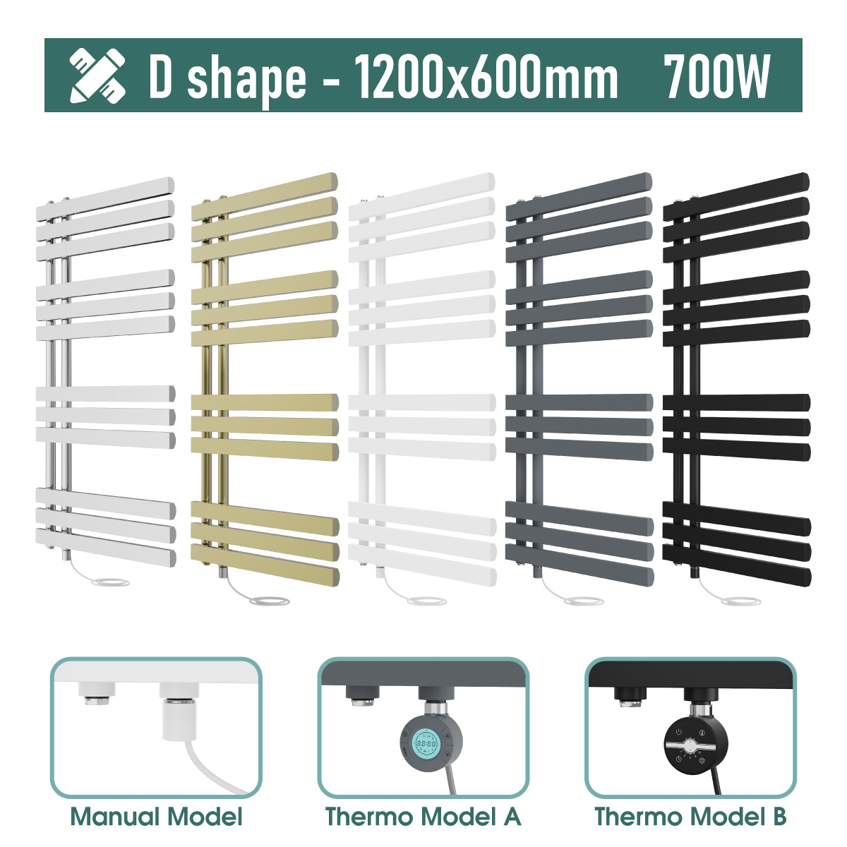 Bathroom Prefilled Thermostatic Electric Heated Designed Towel Rail Radiator