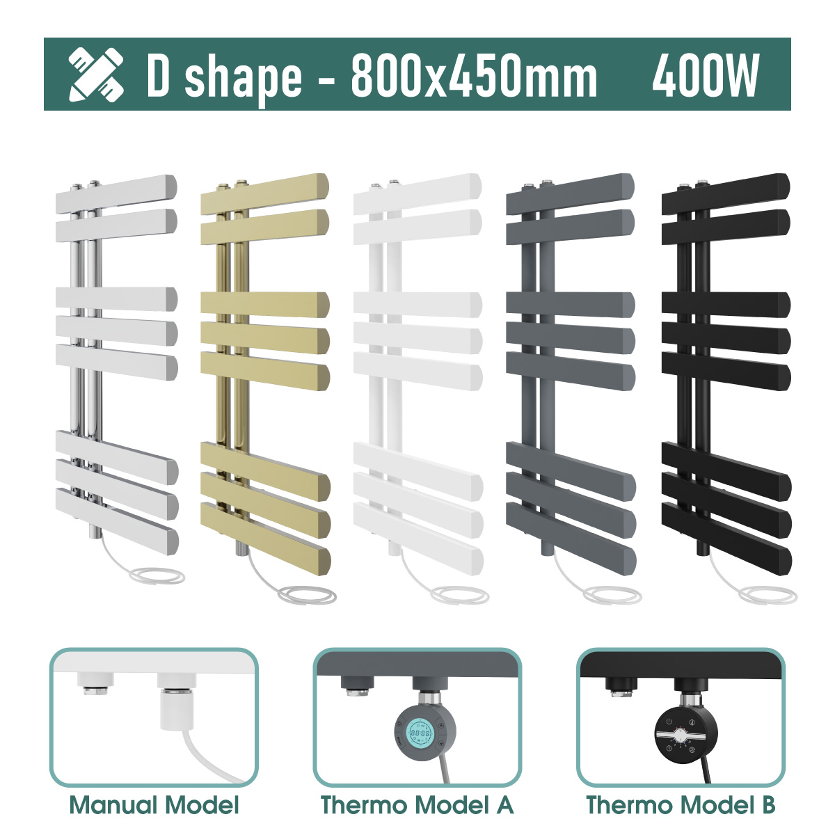 Bathroom Prefilled Thermostatic Electric Heated Designed Towel Rail Radiator